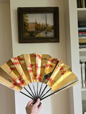 🪭 Japanese Japan FAN Hand painted Double-sided Maple Flowers Hand-held Folding